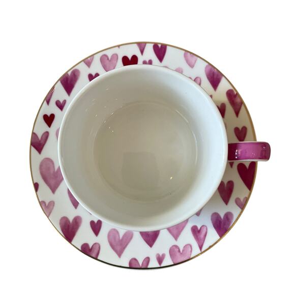 Grace Teaware Teacup & Saucer Pink & Purple Hearts Valentine's Day New - Picture 5 of 16